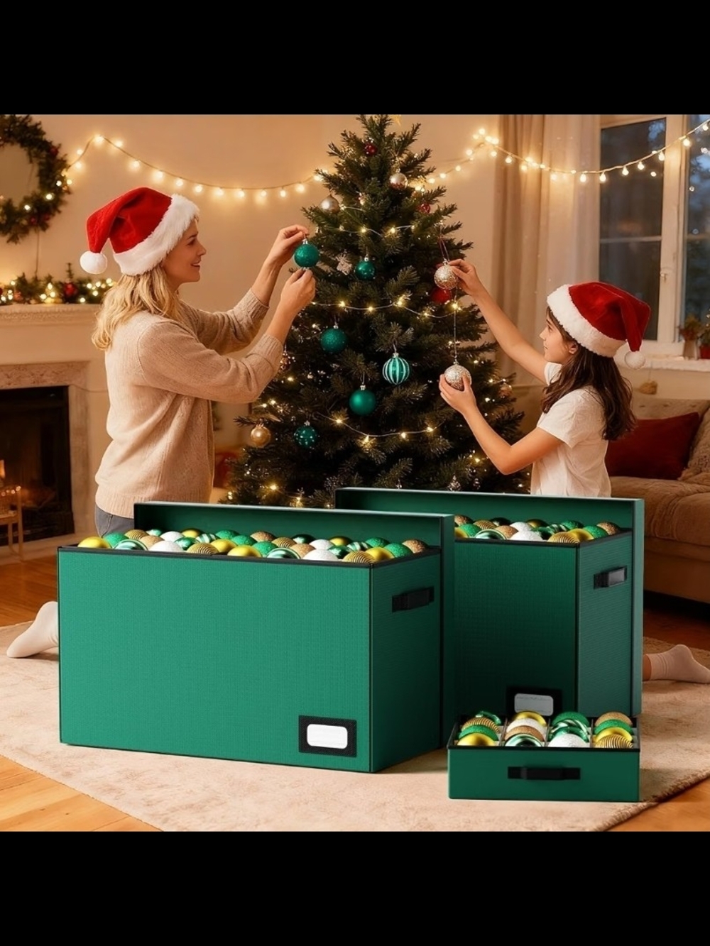 Green Holiday Ornament Storage Organizer with Drawers - Picture 3 of 5